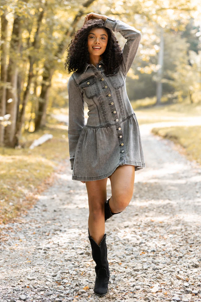 My Favorite Black Long Sleeve Button Front Mini Dress FINAL SALE