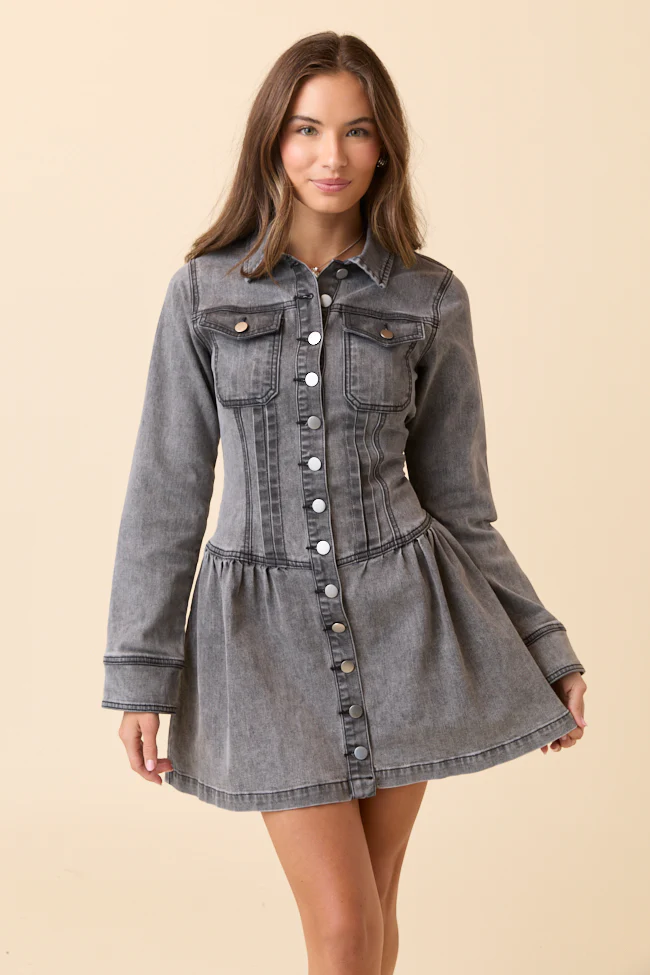 My Favorite Black Long Sleeve Button Front Mini Dress FINAL SALE - Image 3