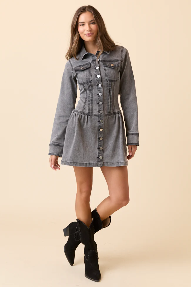 My Favorite Black Long Sleeve Button Front Mini Dress FINAL SALE - Image 4