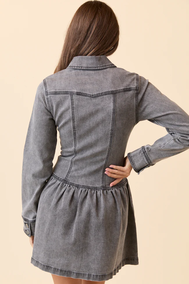 My Favorite Black Long Sleeve Button Front Mini Dress FINAL SALE - Image 6