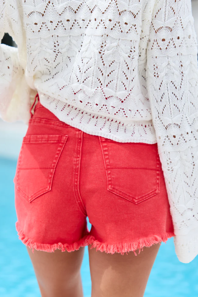 My Favorite Red Acid Wash Button Fly Shorts - Image 4