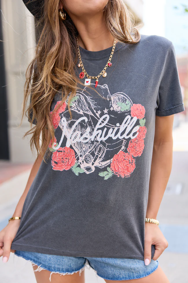 Nashville Vintage Rose Dark Grey Graphic Tee - Image 4