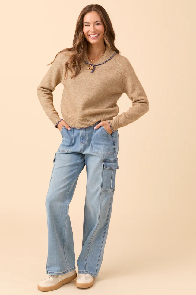 Nettie Brown V-Neck Toggle Button Sweater FINAL SALE - Image 6