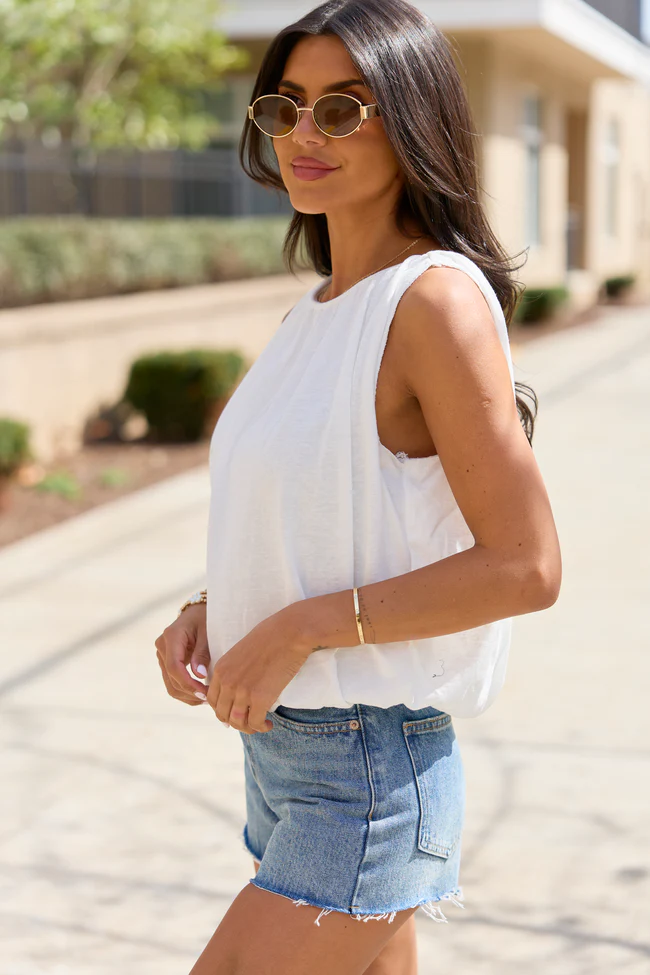Nothing In My Way Off White Bubble Hem Knit Tank Top - Image 4