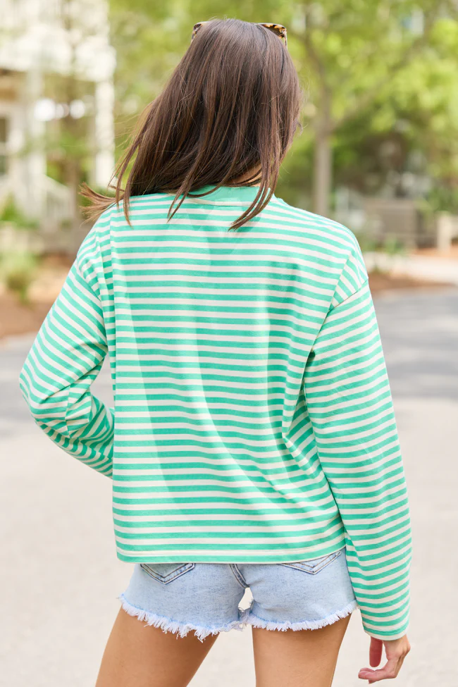 Nylah Green Striped Long Sleeve Crewneck Top - Image 5
