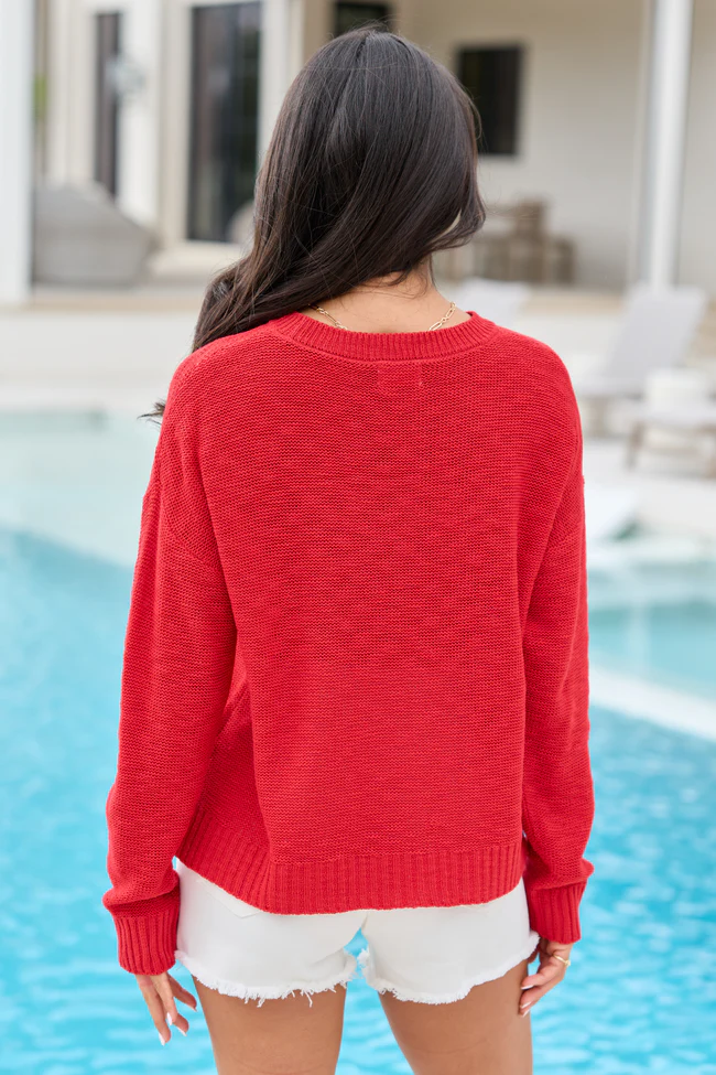 Off To The Fireworks Red America Script Striped Sweater DOORBUSTER - Image 5