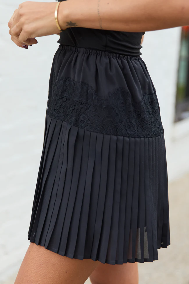 Paityn Black Pleated Satin Lace Skirt FINAL SALE - Image 3
