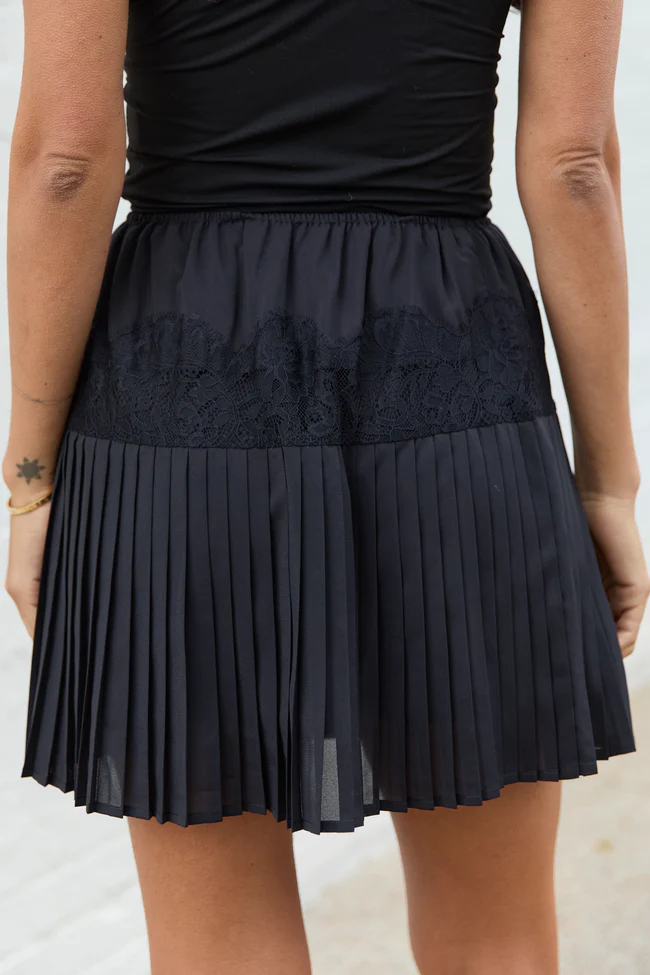 Paityn Black Pleated Satin Lace Skirt FINAL SALE - Image 4
