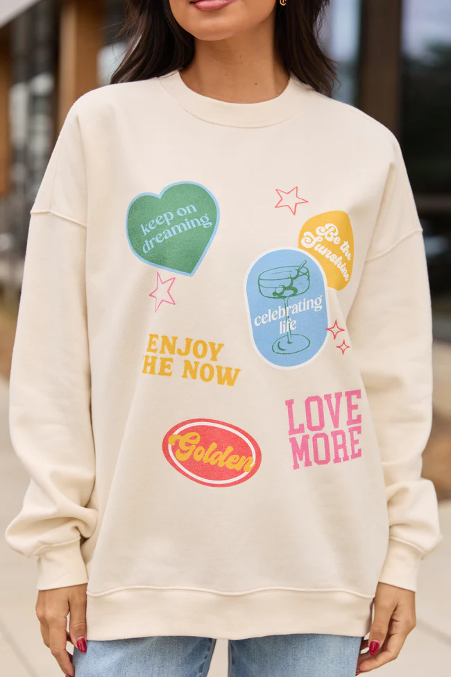Positive Stickers Cream Graphic Sweatshirt - Image 3