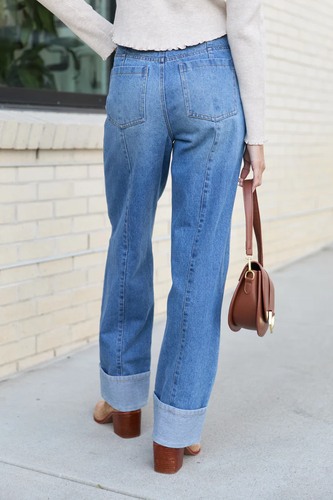 Reina Medium Wash Cuffed Jeans FINAL SALE - Image 4