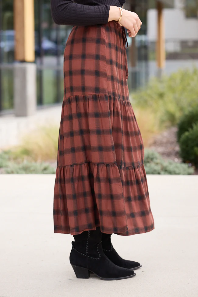 Rena Rust Plaid Midi Skirt FINAL SALE - Image 3