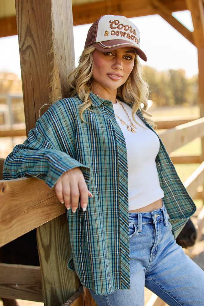 Rory Blue And Green Plaid Flannel Button Down Top FINAL SALE