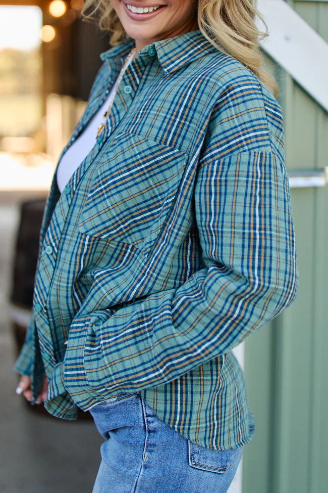 Rory Blue And Green Plaid Flannel Button Down Top FINAL SALE - Image 4