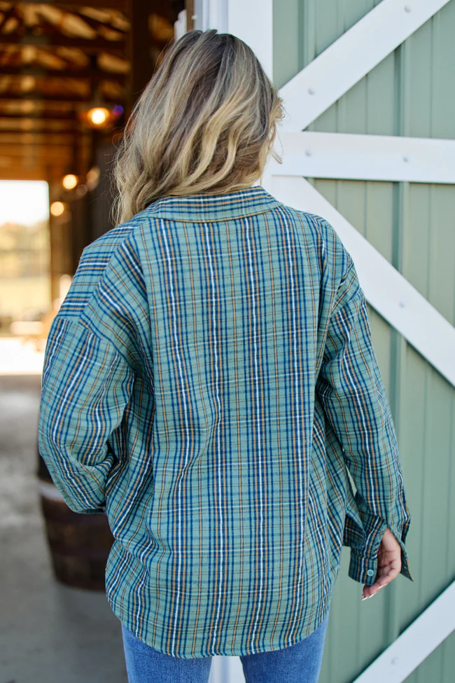 Rory Blue And Green Plaid Flannel Button Down Top FINAL SALE - Image 5