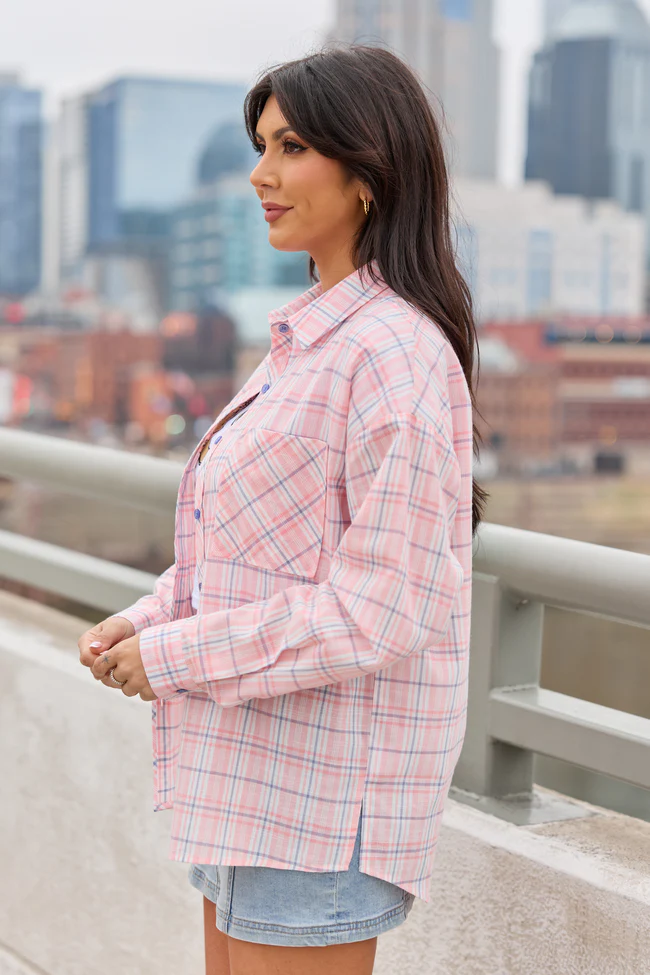 Rory Pink and Blue Plaid Button Down Top FINAL SALE - Image 3