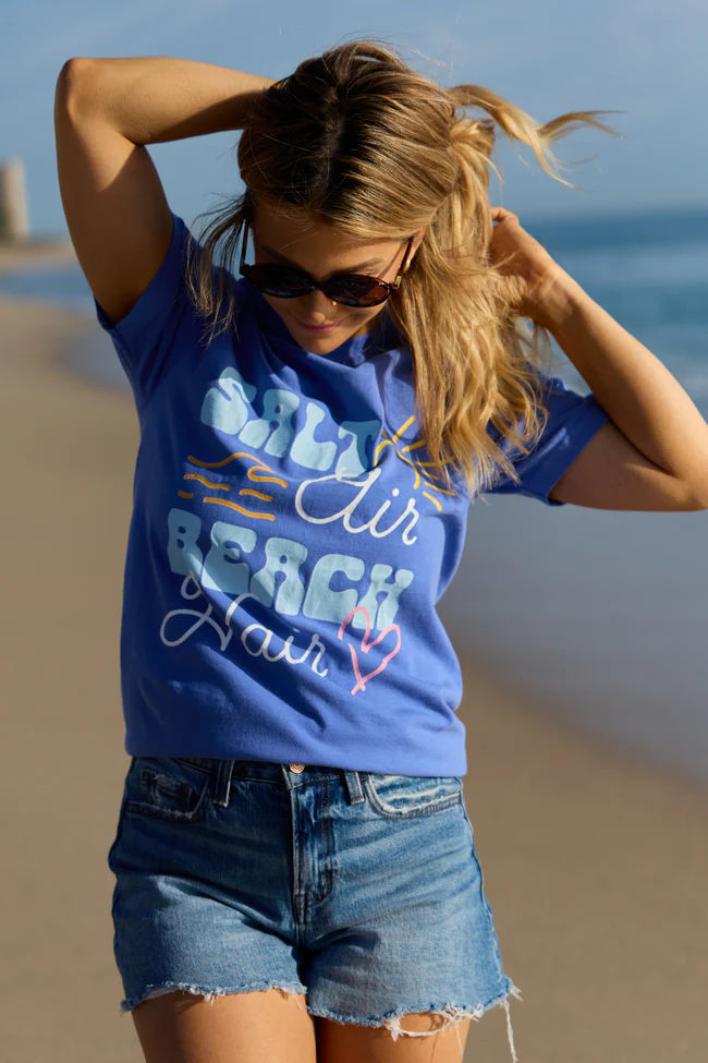 Salt Air Beach Hair Blue Graphic Tee - Image 4