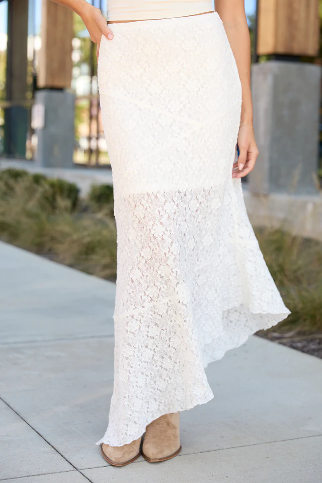 Samantha Ivory Multi Lace Asymmetric Maxi Skirt FINAL SALE - Image 2