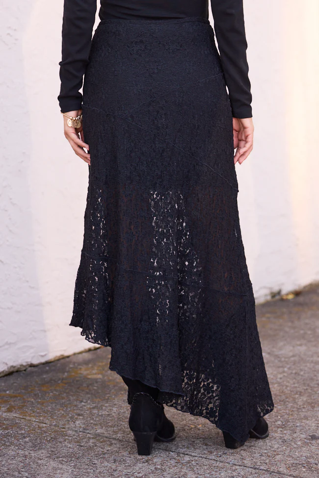 Selene Black Lace Asymmetric Maxi Skirt FINAL SALE - Image 4