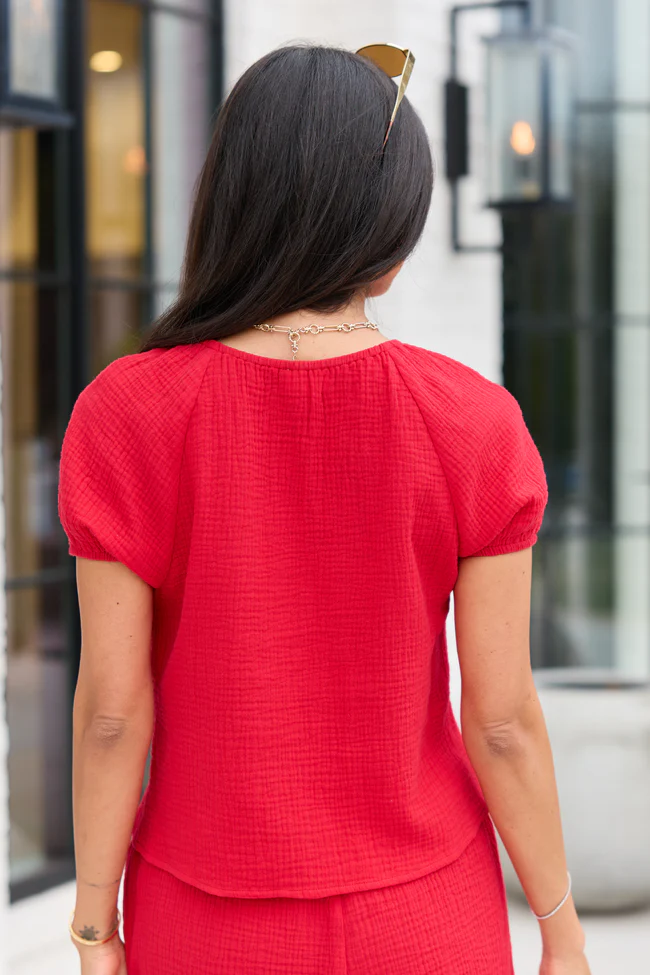 Sofie Red Gauze Tie Front Top DOORBUSTER - Image 4