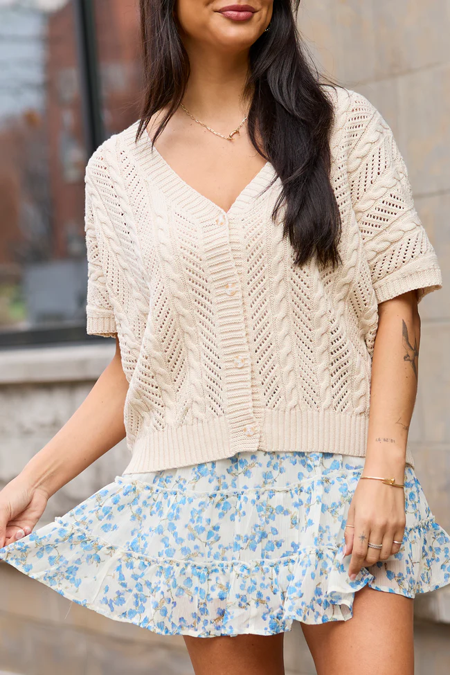 Sophia Short Sleeve Cable Knit Cardigan - Image 5