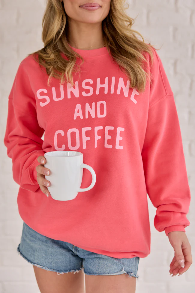 Sunshine And Coffee Light Red Graphic Sweatshirt - Image 2