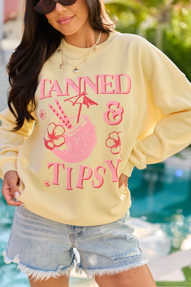 Tanned & Tipsy Yellow Graphic Sweatshirt - Image 2