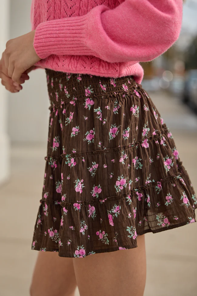 Through the Garden Brown and Pink Flower Print Skort FINAL SALE - Image 3