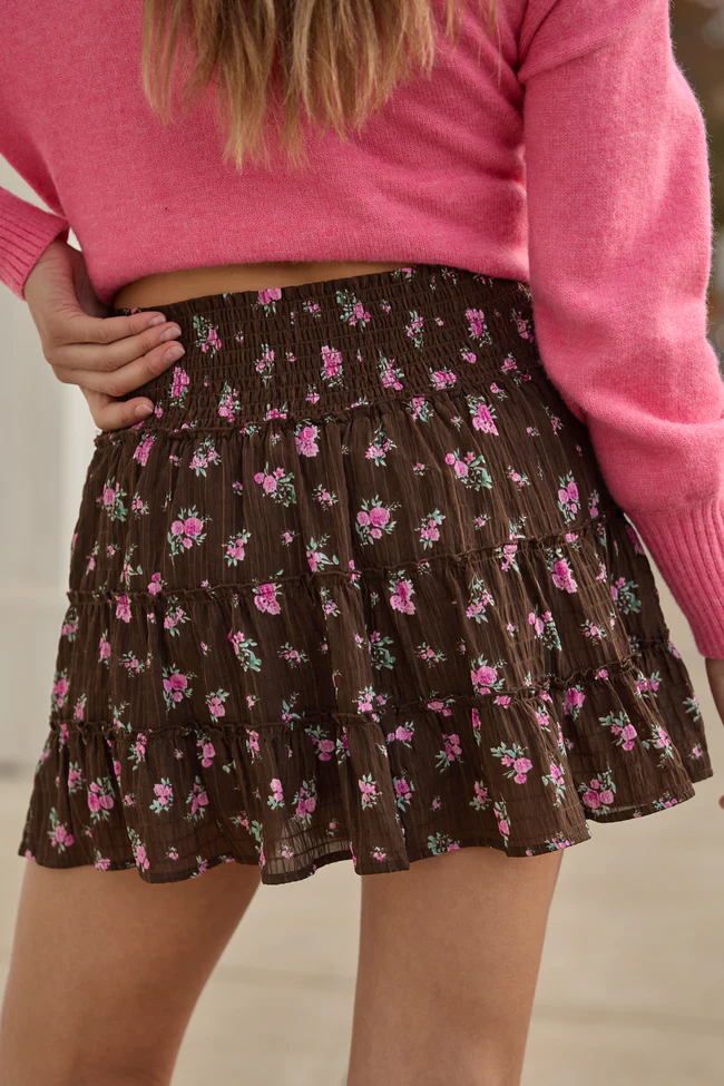 Through the Garden Brown and Pink Flower Print Skort FINAL SALE - Image 4