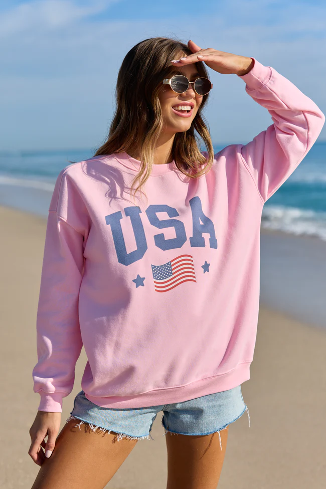 Athletic USA Flag Light Pink Graphic Sweatshirt DOORBUSTER - Image 2