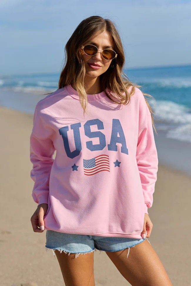 Athletic USA Flag Light Pink Graphic Sweatshirt DOORBUSTER - Image 4