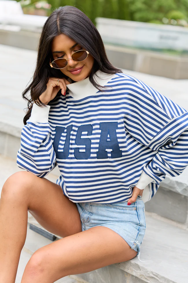 USA Striped Mock Neck Sweatshirt - Image 3